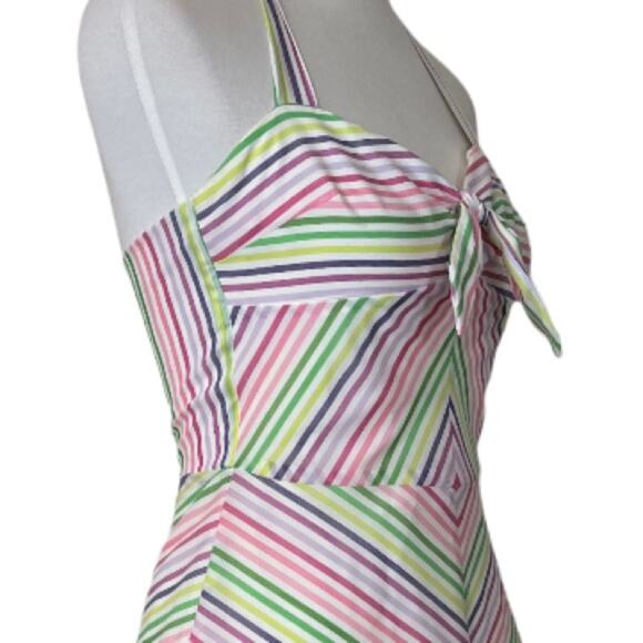 Trina Turk Women's Sundress Halter Tie Neck A-line White Pastel Stripe Size 2 - Picture 9 of 12